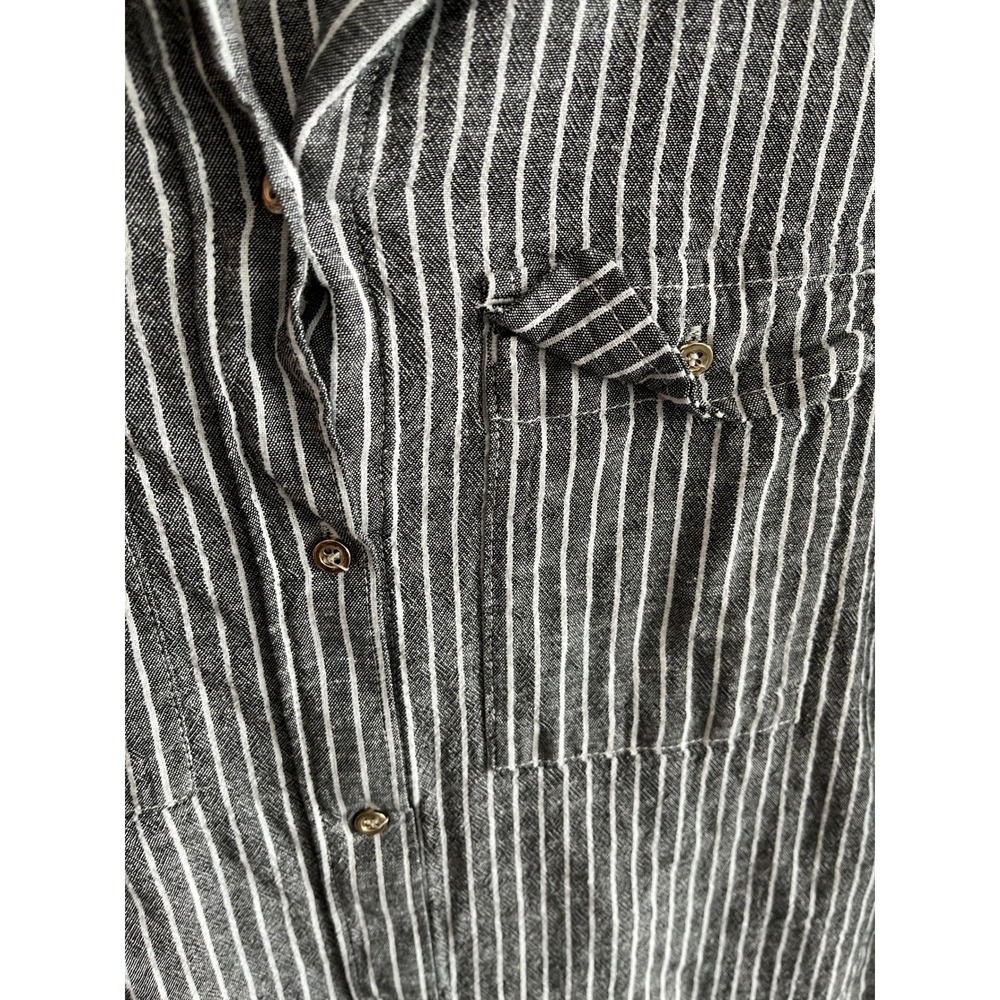 Love Tree Grey Pinstripe Button Up Shirt Cotton Linen Blend Small - Picture 3 of 5